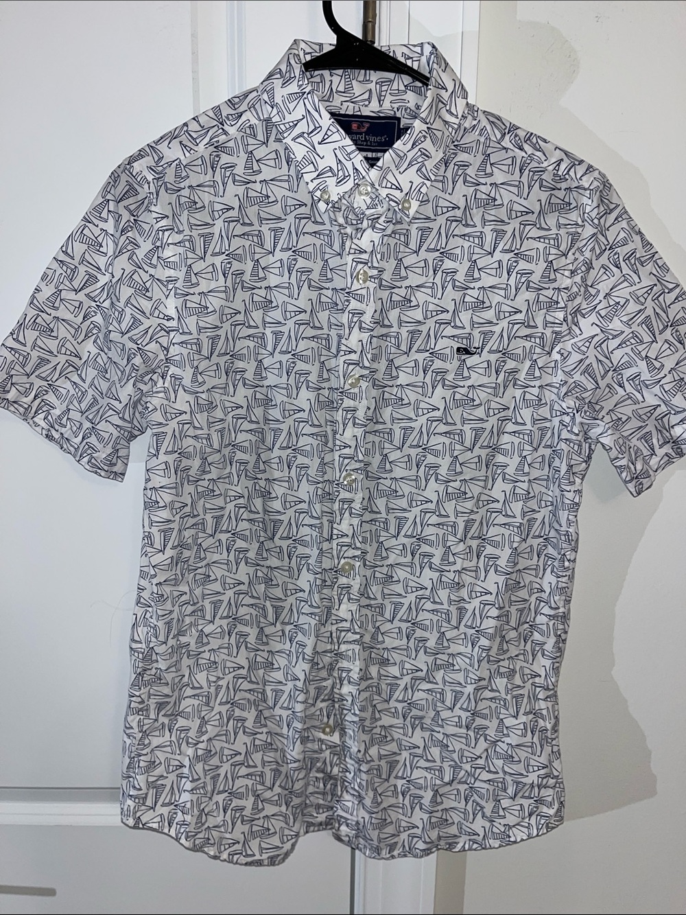 White Blue Vineyard Vines Whale Sailboat Yacht Club cotton shirt S Slim Fit